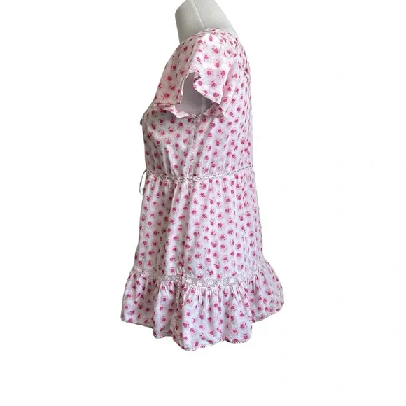 Love Shack Fancy Womens niall Floral Mini Dress Sz P/00 Pink Divine Short Sleeve